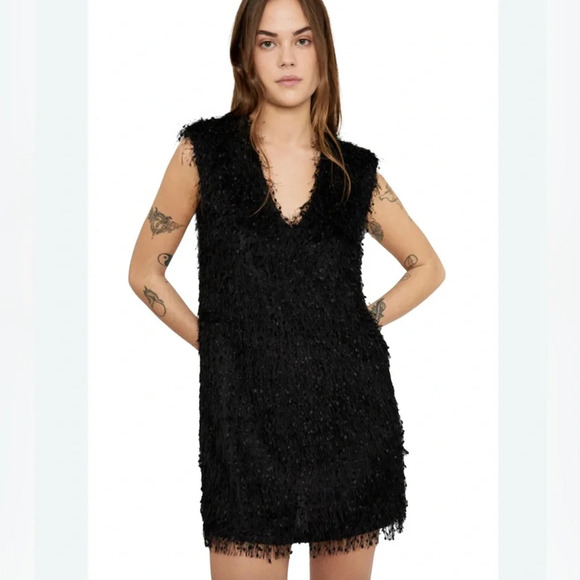 Wild Pony | Sleeveless eyelash mini shift dress Women’s size L fringe party - Picture 1 of 10